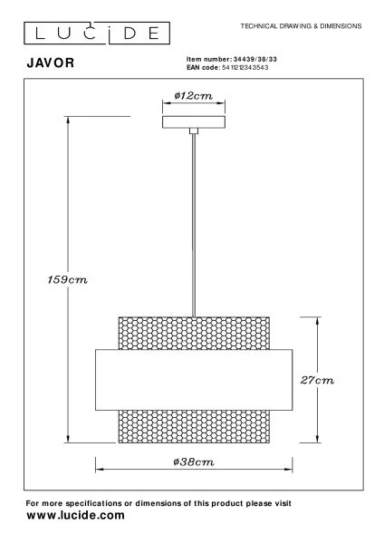 Lucide JAVOR - Hanglamp - Ø 38 cm - 1xE27 - Groen - technisch